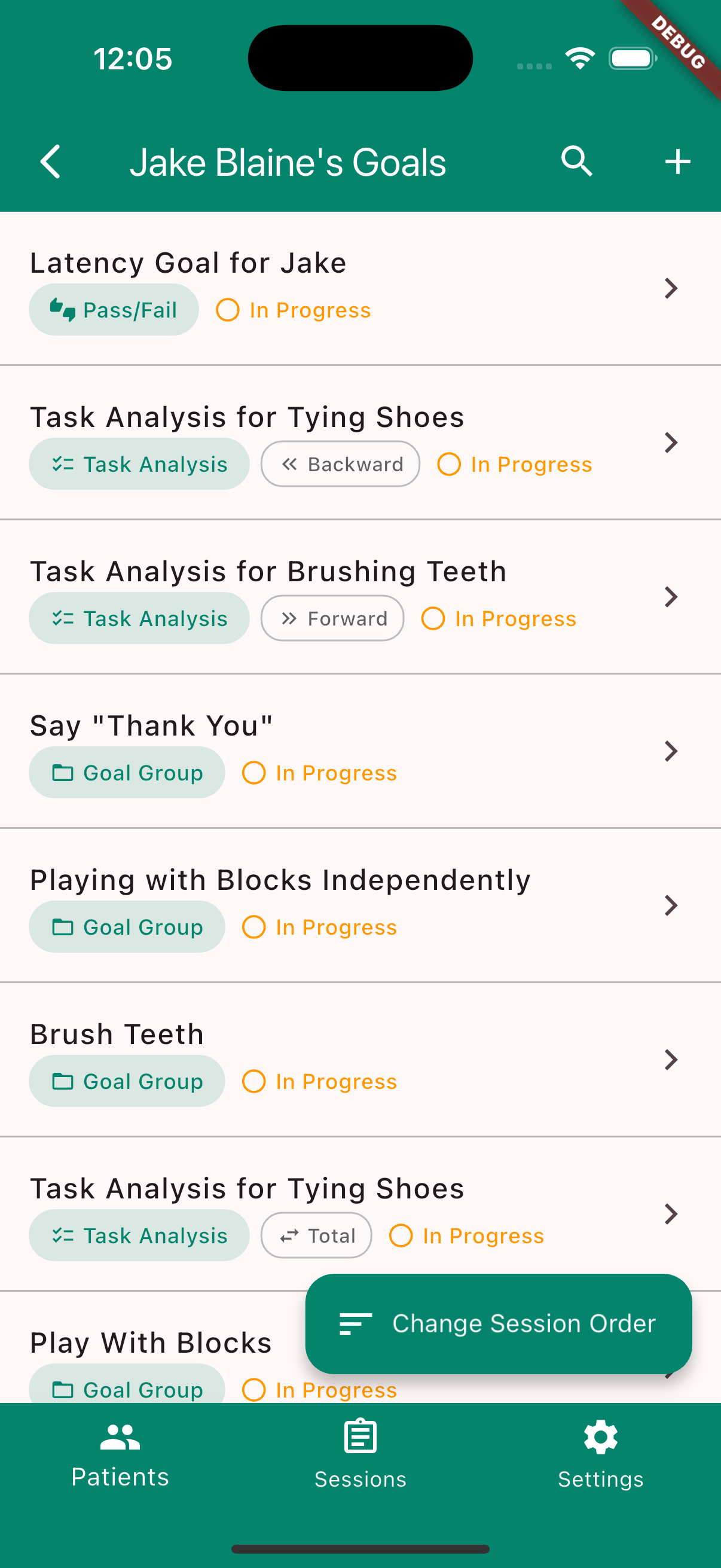 BXConnect goals list with task analysis